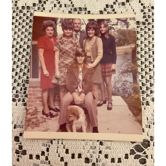 Vintage Other - 1972 Christmas Photo Family with New Puppy & Lots of Plaid
